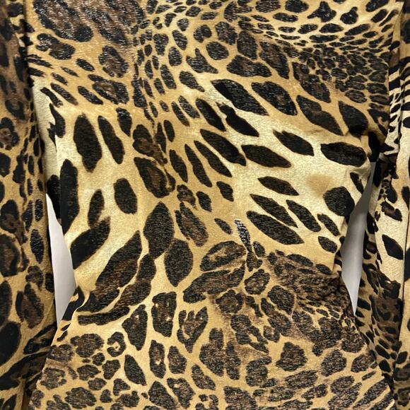 Uno Core Top Blouse V Neck Animal Print Flare Sleeves Vtg Boho 90s Y2K Hippie - Picture 7 of 9